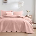 thumbnail image 3 of Ameha Pack of 2 Leaf Embossed Reversible 2 Quilt Set with 4 Pillow Shams Ultra Soft Microfiber Bedding Set Queen Peach, 3 of 8