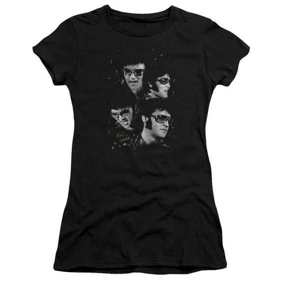 Trevco ELV274-JS-2 Elvis Presley & Faces Juniors Sheer Cap Short Sleeve T-Shirt, Black - Medium