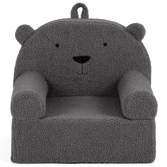 Patiojoy Kids Bear Sofa Toddler Foam Couch with Soft Fleece Fabric Cover Cute Reading Chair for Children Gray