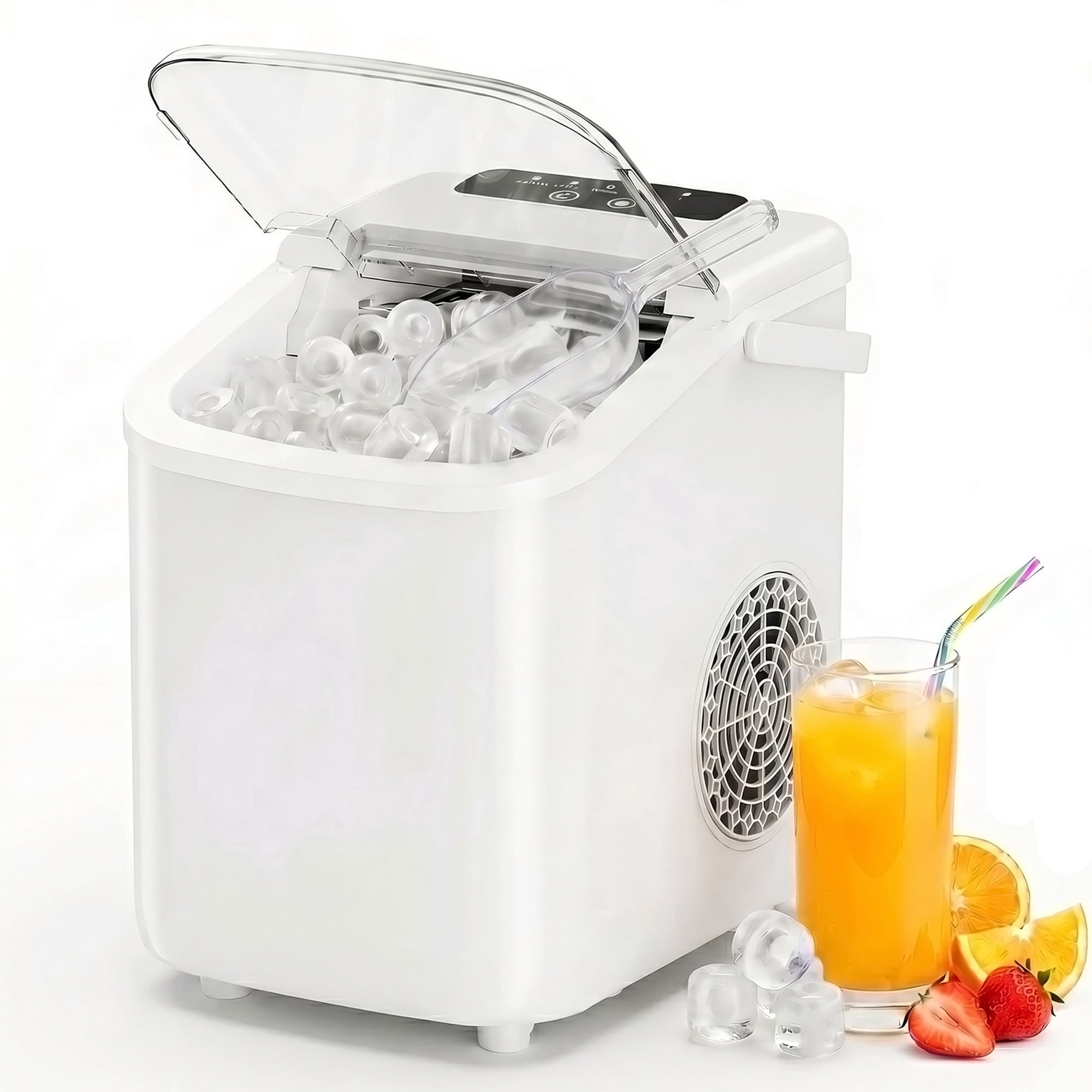edx Ice Maker, Self-Cleaning Countertop Ice Maker, with Handle & Ice Scoop, 9 Bullet Cubes in 6~8 Mins, 26lbs Daily, White