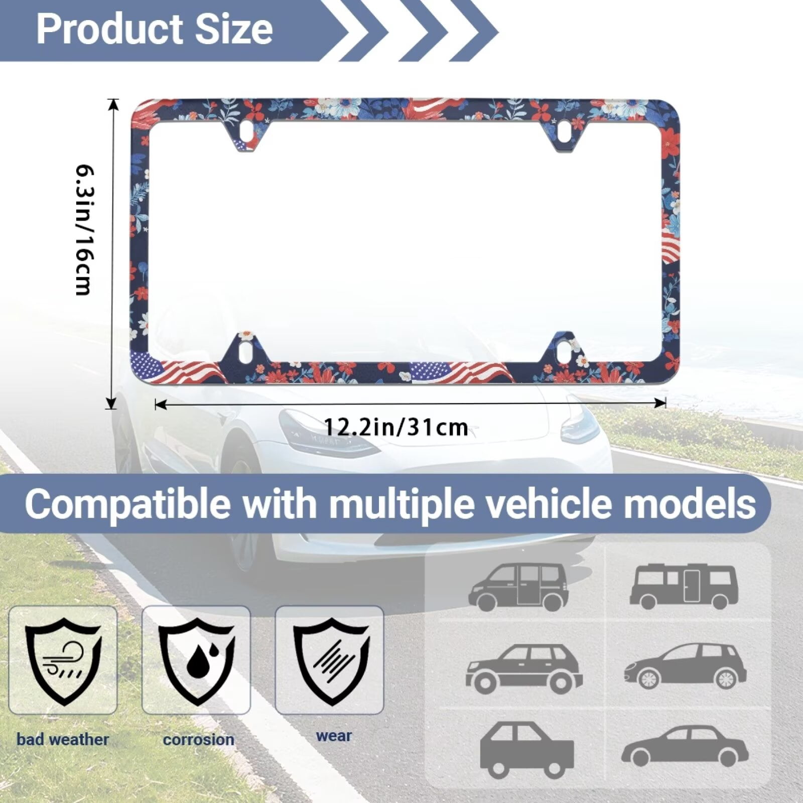 Jeiento 250th Anniversary License Plate Frames American Flag License Plate Covers for Women and Men, Universal 4 Holes Car Licence Plate Covers with Screws Washers and Caps, 2 Packs