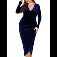 thumbnail image 2 of Vestido Ajustado de Terciopelo de Larga para Mujer, Elegante, Fruncido, Cruzado, con Escote en V Profundo, para Fiesta y Cóctel Azul XXL, 2 of 9
