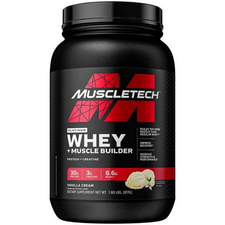 Muscletech Platinum Whey Plus Muscle Builder Protein Powder, 30g Protein, Vanilla, 18 Servings