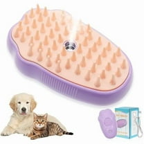 Saluqifa Pet Steam Brush - 3 In 1 Steamy Cat Brush, Rechargeable Steamy Pet Brush Self Cleaning Cat Groom Brush, Silicone Spray Cat Steamer Brush Massage, Pet Hair Removal Comb For Cat Dog, Purple