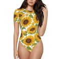 thumbnail image 1 of Balery Sunflowers Body de cuello redondo de manga corta para mujer Tops de manga corta Tops básicos-Large, 1 of 7