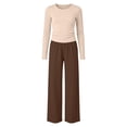 thumbnail image 4 of KVPLBQFD Girls 2 Piece Long Sleeve Fitted Basic Tees + Wide Leg Pant Outfits Kids Fall Fashion School Outfits Teens Y2k Sports Clothes 2026, 4 of 6