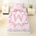 thumbnail image 3 of Feelyou Bowknot W Initial Twin Sheet Sets for Girls Kids, Rose Flower Floral Bedding, Pink White, 3-Piece, 3 of 5