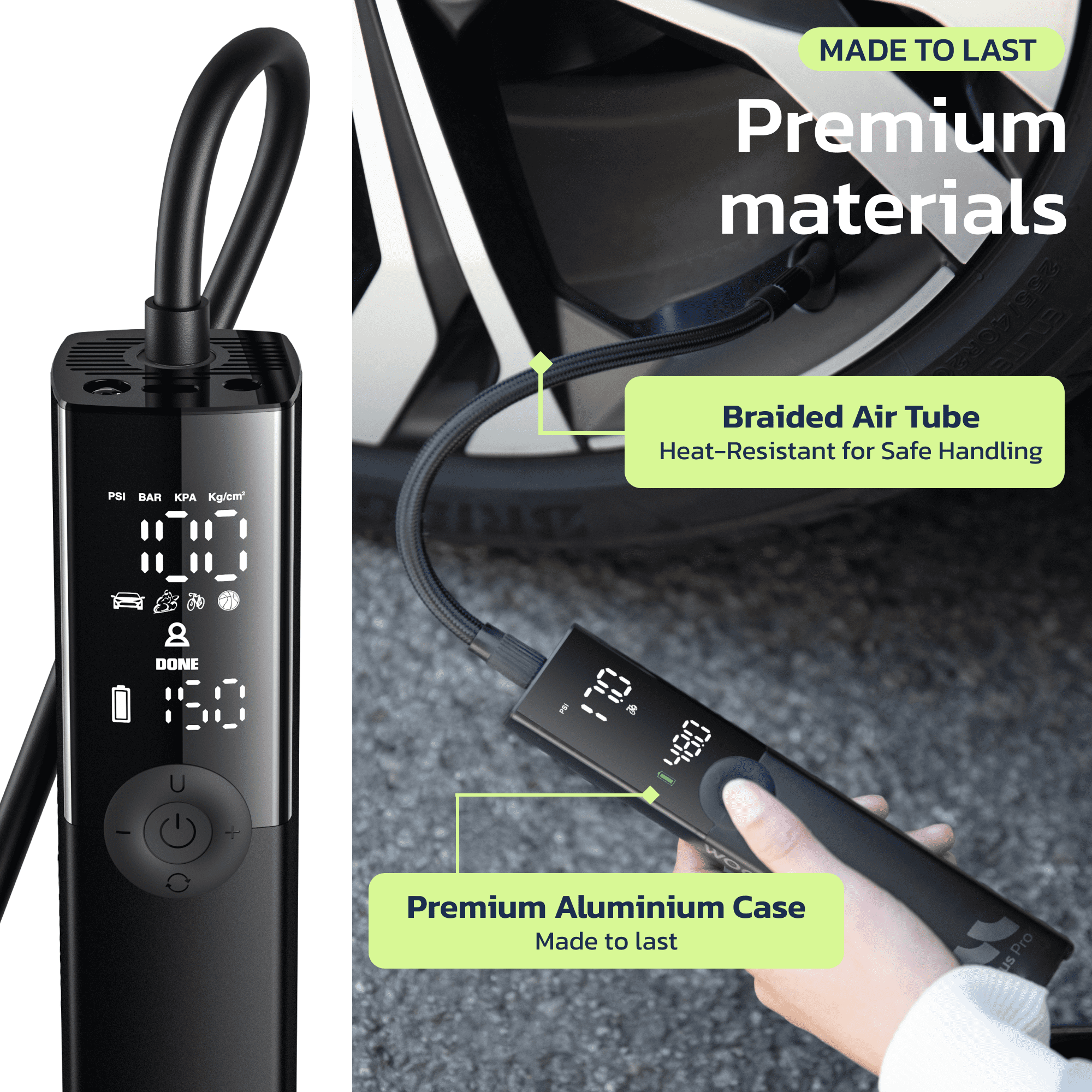 Woowind 150 PSI Portable Air Compressor Tire Inflator, Fast Inflation, for Car Bike SUV