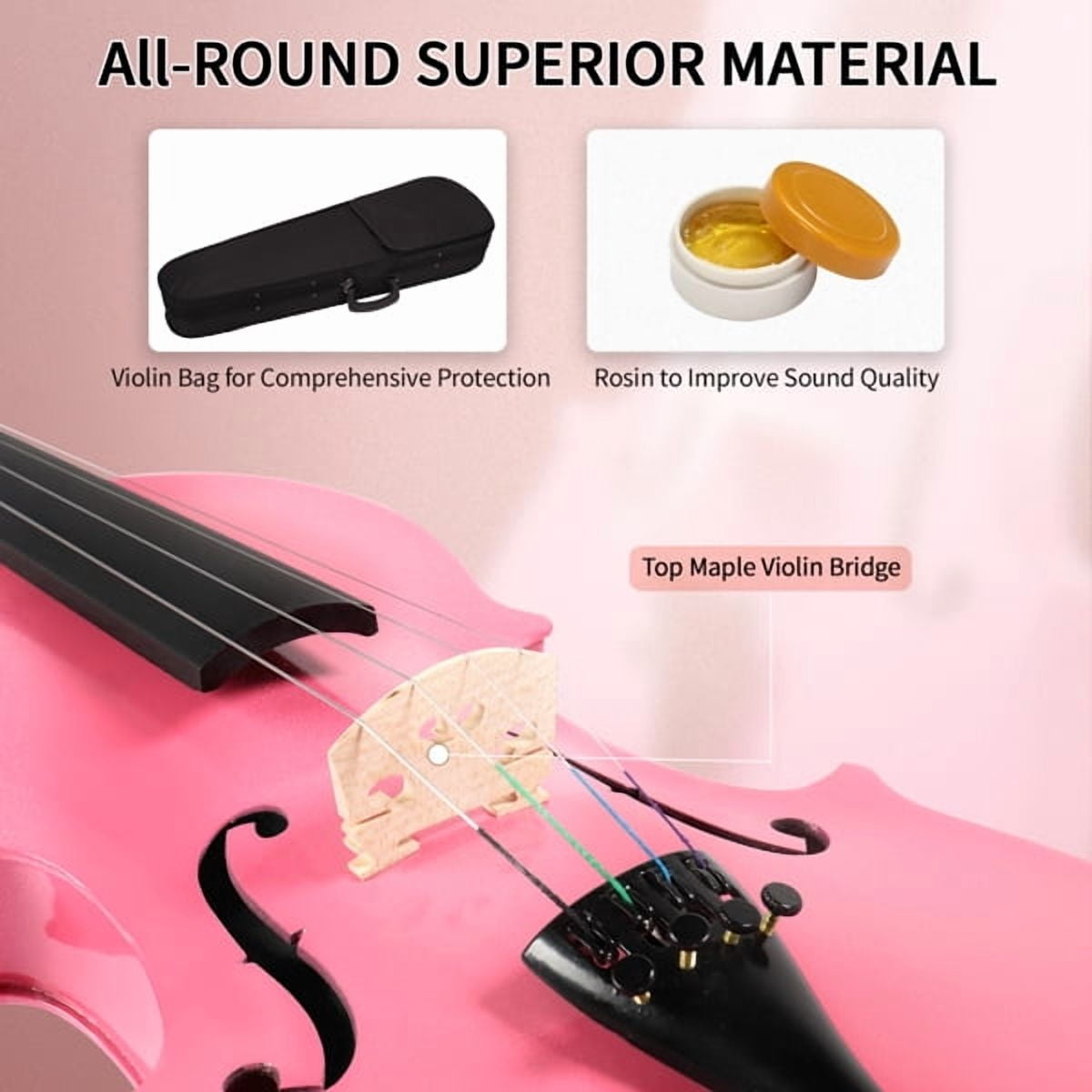 Alvantor 1/8 Pink Acoustic Violin Set for Kids Ages 4-5 with Case Bow and Rosin