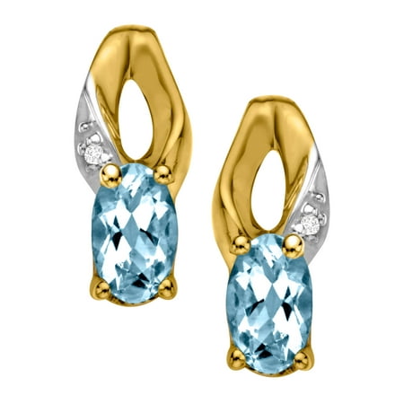 3/8 ct Natural Aquamarine Stud Earrings with Diamonds in 10kt Gold