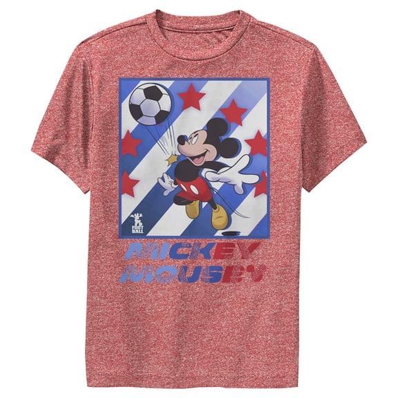 Boy's Mickey & Friends Mickey Mouse Soccer Star  Performance Graphic Tee Red Heather Small