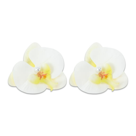 Unique Bargains 2 Pcs Duckbill Clip Phalaenopsis Faux Pearl Hair Clips for Women White Yellow