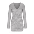 thumbnail image 4 of ClodeEU Women's Summer V Neck Long Sleeve Fitted Dress,Casual Bodycon Mini Dresses Gray,Womens Plus S, 4 of 6