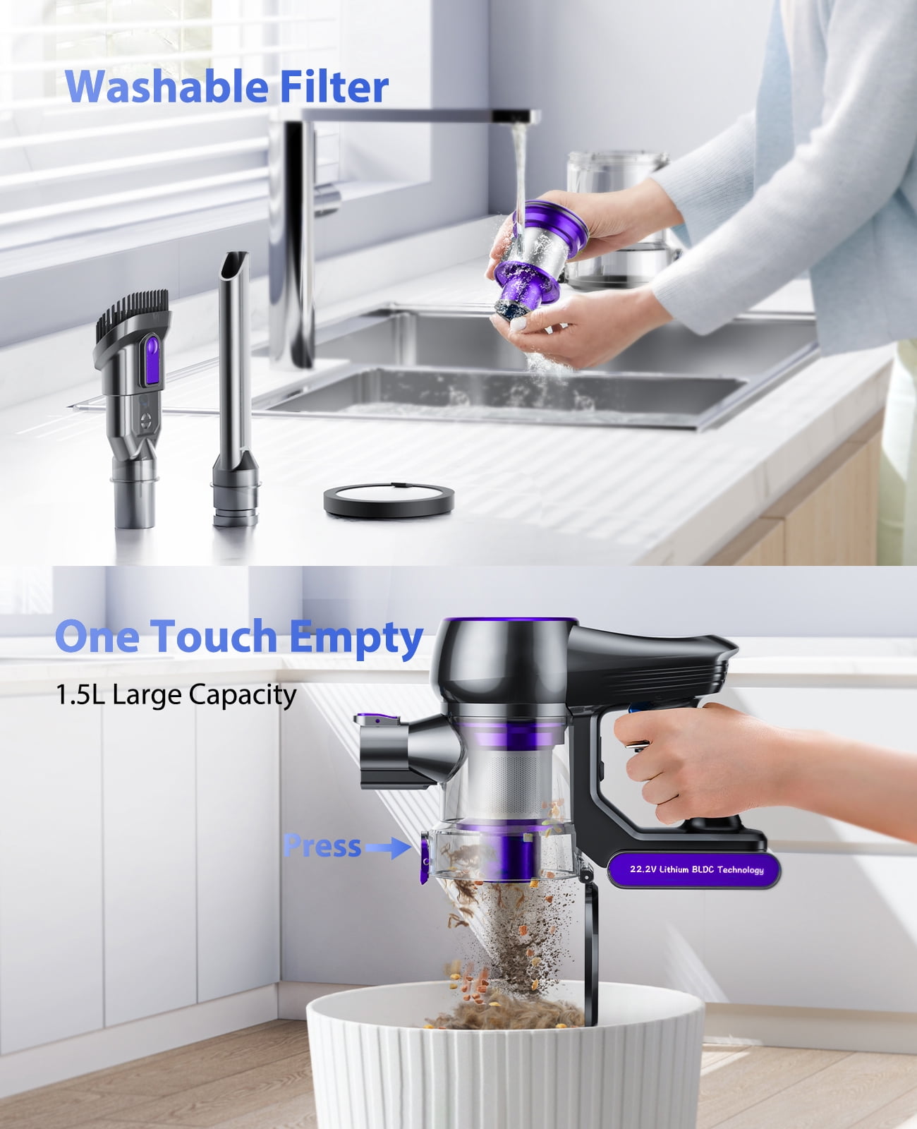 Cordless Vacuum Cleaner,55mins 36KPa  with LED Display, Lightweight  for Carpets Floors Pet Hair Home