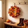 thumbnail image 5 of Fllostpr Fall 21x21 in Artificial Wreath, Faux Sunflower Pumpkin Maple Leaf Hanging Arrangement for Front Door and Home Decor, 5 of 6
