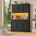 thumbnail image 4 of Hiphuta 72" Tall Kitchen Pantry Storgae Cabinet with RGB LED, Hutch Cabinet with Charging Station and Adjustable Shelves for Dining Room, Black & Oak, 4 of 8