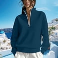 thumbnail image 2 of Winter Sweatshirts for Women Solid Half-Zip Hoodless Sweatshirt Stand-Collar Casual Cute Pullover Tops Lightweight Sweatshirt with Pockets, 2 of 3