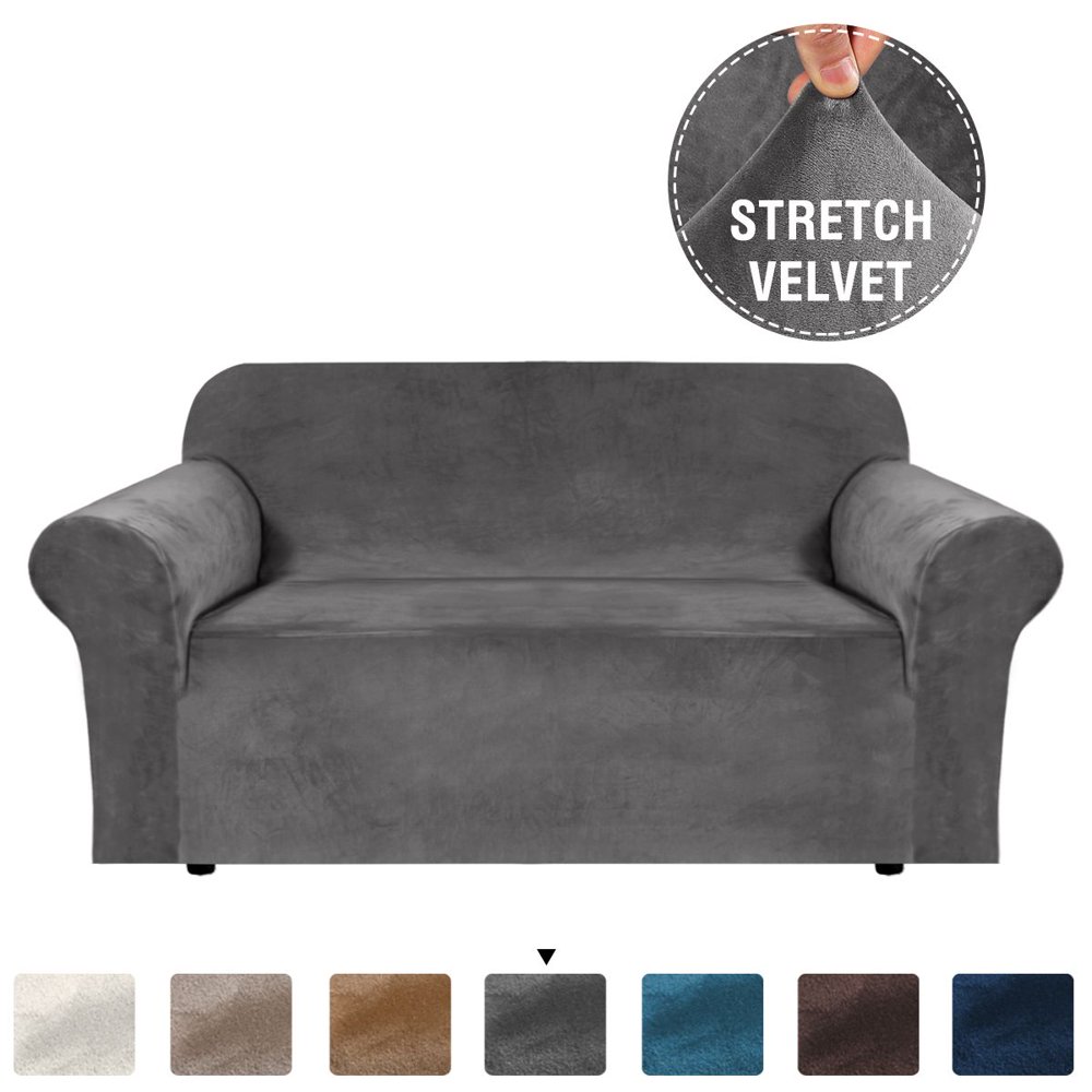 H.VERSAILTEX Stretch Velvet Sofa Covers for 3 Cushion Couch Covers with Non Slip Straps, Sofa