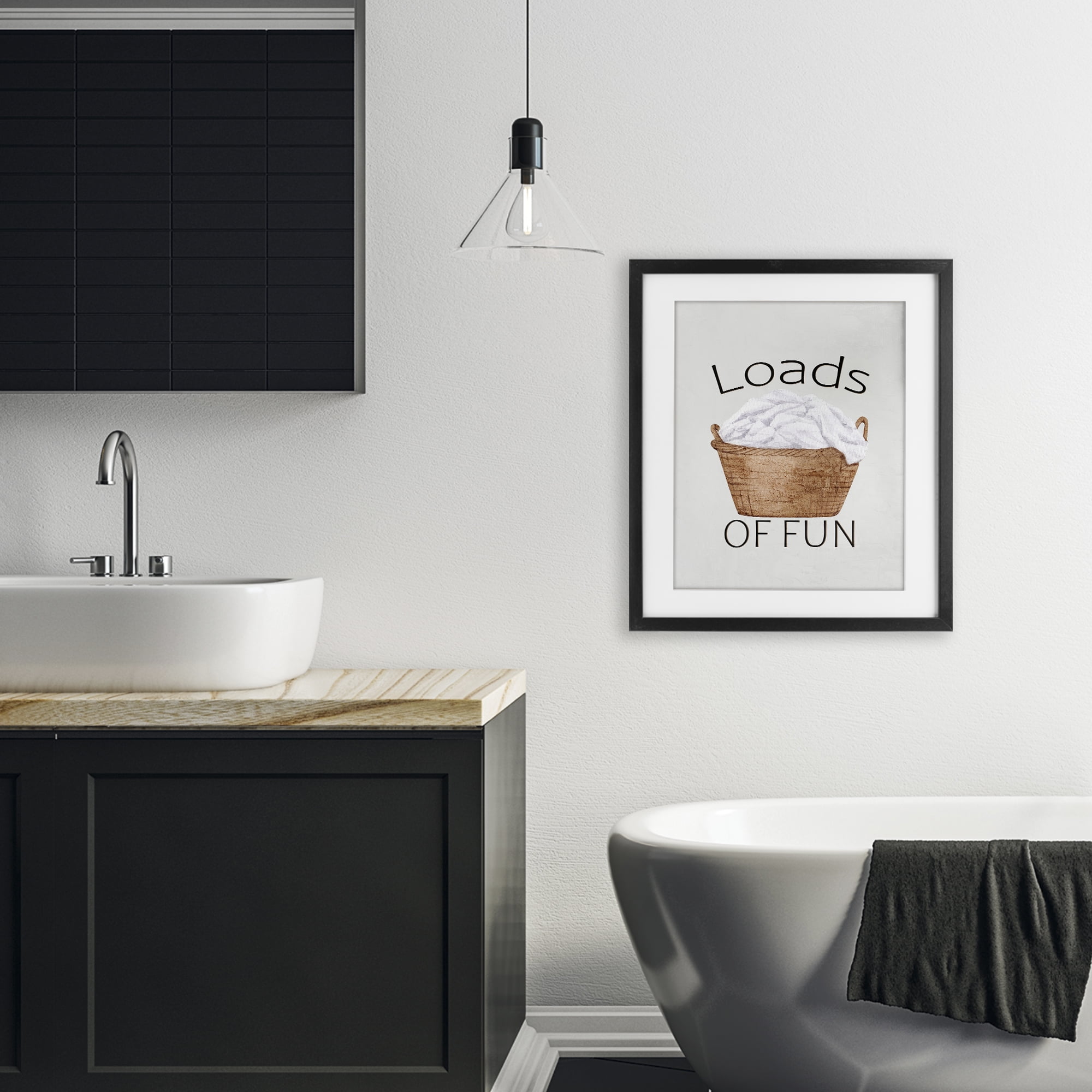 Loads Of Fun Laundry Basket Black Framed Print Under Glass, design by Kim Allen