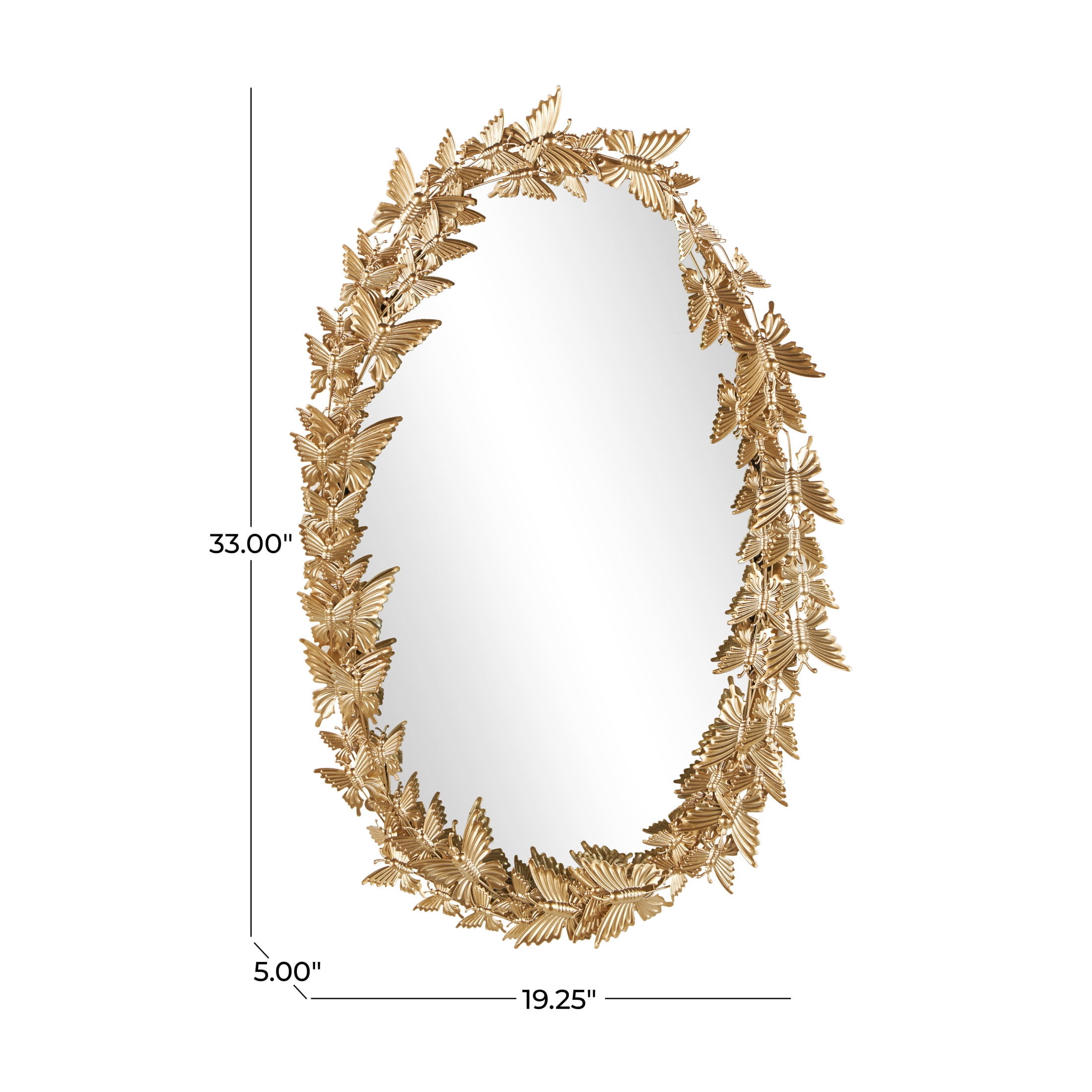 DecMode 19" x 33" Gold Oval 3D Butterfly Wall Mirror
