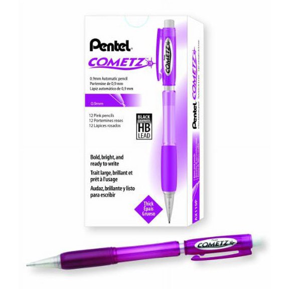 Pentel Cometz Automatic Pencil, 0.9mm, Pink Barrel, Box of 12 (AX119P)