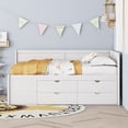 thumbnail image 6 of Full Size Daybed with 4 Drawers and Shelves, Wooden Daybed Captain Bed with Wood Slats Support, Elegant Design Daybed for Dorm Bedroom Guest Room, 6 of 9