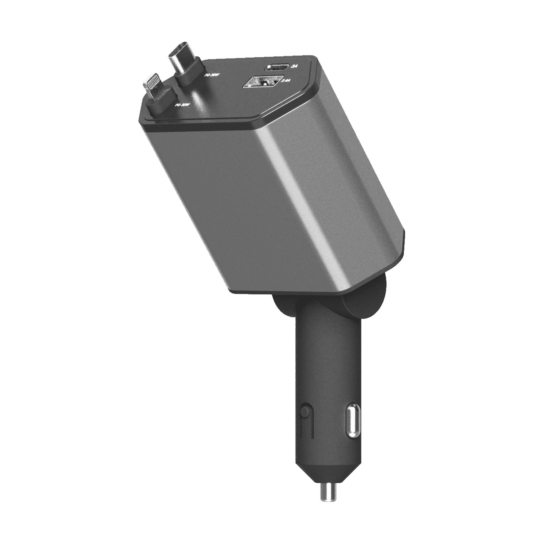 ZSOU 4-in-1 Retractable Car Charger with USB-C and Lightning Cables, Dual USB Ports
