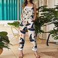 thumbnail image 5 of Halloween Jumpsuits for Women Spaghetti Strap Overalls Floral Print Loose Sleeveless Linen Romper, 5 of 7