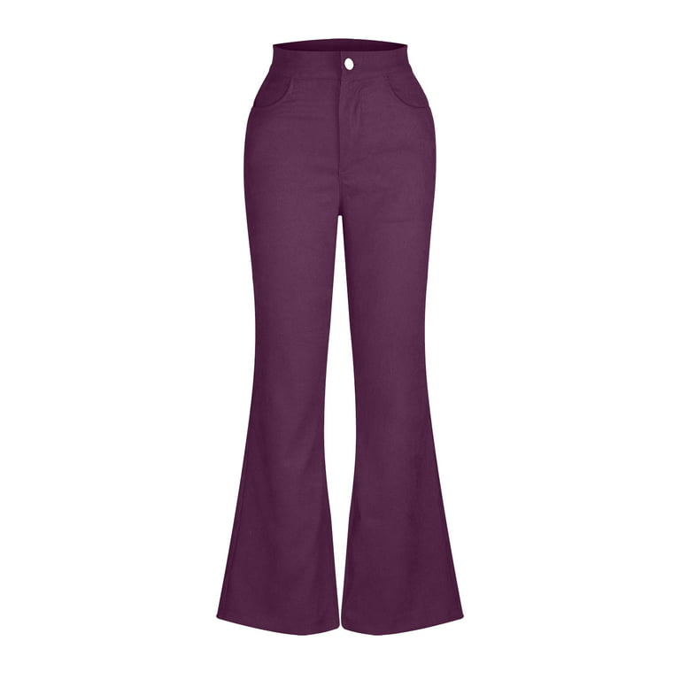 KIJBLAE Women's Bottoms Comfy Lounge Casual Pants Fashion Full Length  Trousers Flare Pants For Girls Solid Color Purple XL
