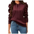 thumbnail image 1 of GPOECD Chandails à Capuche Décontractés à Manches Longues Bouffantes pour Femmes, Chandails à Capuche à Cordon, Coupe Ample, Chandails Unis, Mode d'Automne, Rouge, P, 1 of 6