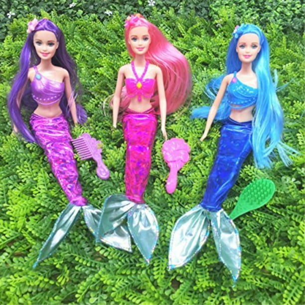 Mermaid Princess Barbie Doll Pack for Little Girl's Toy and Play Gift ...