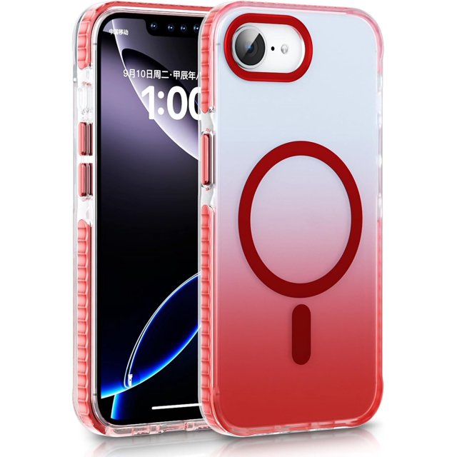 KOMI Clear Crystal Phone Case Compatible with iPhone 16E 6.1" - Shockproof Protective Heavy Duty Bumper Shell Anti-Yellow Anti-Scratch Cover Design for iPhone SE 4/4 2025, Red