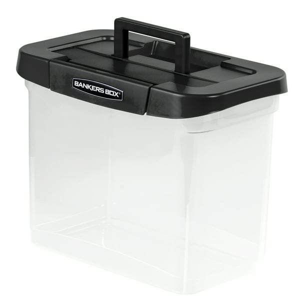 Bankers Box Clear Plastic Portable File Box with Black Lid