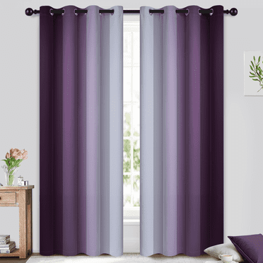 Yakamok Purple Curtain for Bedroom/Living Room Blackout,Ombre Curtains Grommet Light Blocking Room Darkening Window Drapes 2 Panels,52x84 inches