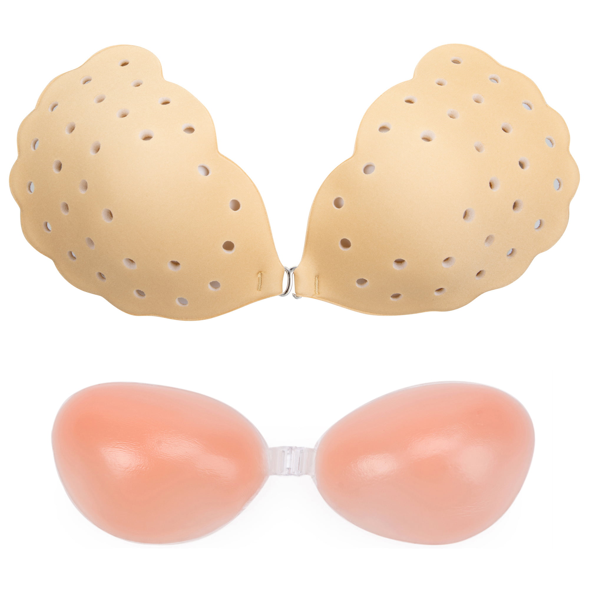 LELINTA 2 Pcs/Set Women's Strapless Push Up Invisible Sticky Bra Silicone  Reusable Self Adhesive Backless Bra for Dress Halter, Beige/ Black