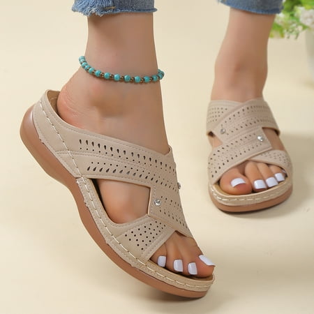 

Women Sandals Clearance 2023! Pejock Women s Platform Wedge Sandals with Arch Support Wedges Casual Shoes Solid Color Low-heeled Sandals Fashion Flip Flop Orthopedic Sandals Non-Slip