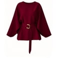 thumbnail image 5 of Edvintorg Tops for Women Trendy Flutter Sleeve Crew Neck Loose Casual Business Tunic Shirts with Belt Womens Clothing Wine XXL, 5 of 5