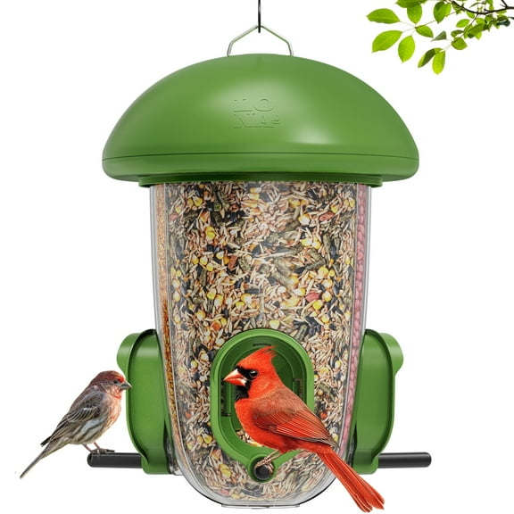 LONA Outdoor Bird Feeder,  3-Compartment & 3-Port Weather-Resistant Tube Feeder with Multiple Hanging Methods, Green