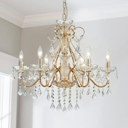 

Saint Mossi Crystal Chandelier Light Fixture Modern Chandelier Crystal Lighting Crystal Pendant Raindrop Chandelier for Dining Room Bedroom Living Room H23 x D24 6-Light