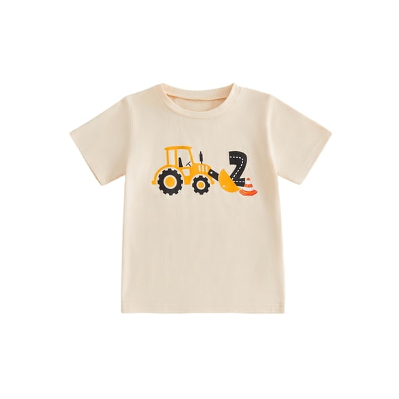 BemeyourBBs Toddler Baby Boy 2nd Birthday T-Shirt Baby Boys 2 Years Old Birthday Clothes Construction Theme Print Short Sleeve Summer T Shirt Pullover Tee TopsToddler Birthday Party Outfit
