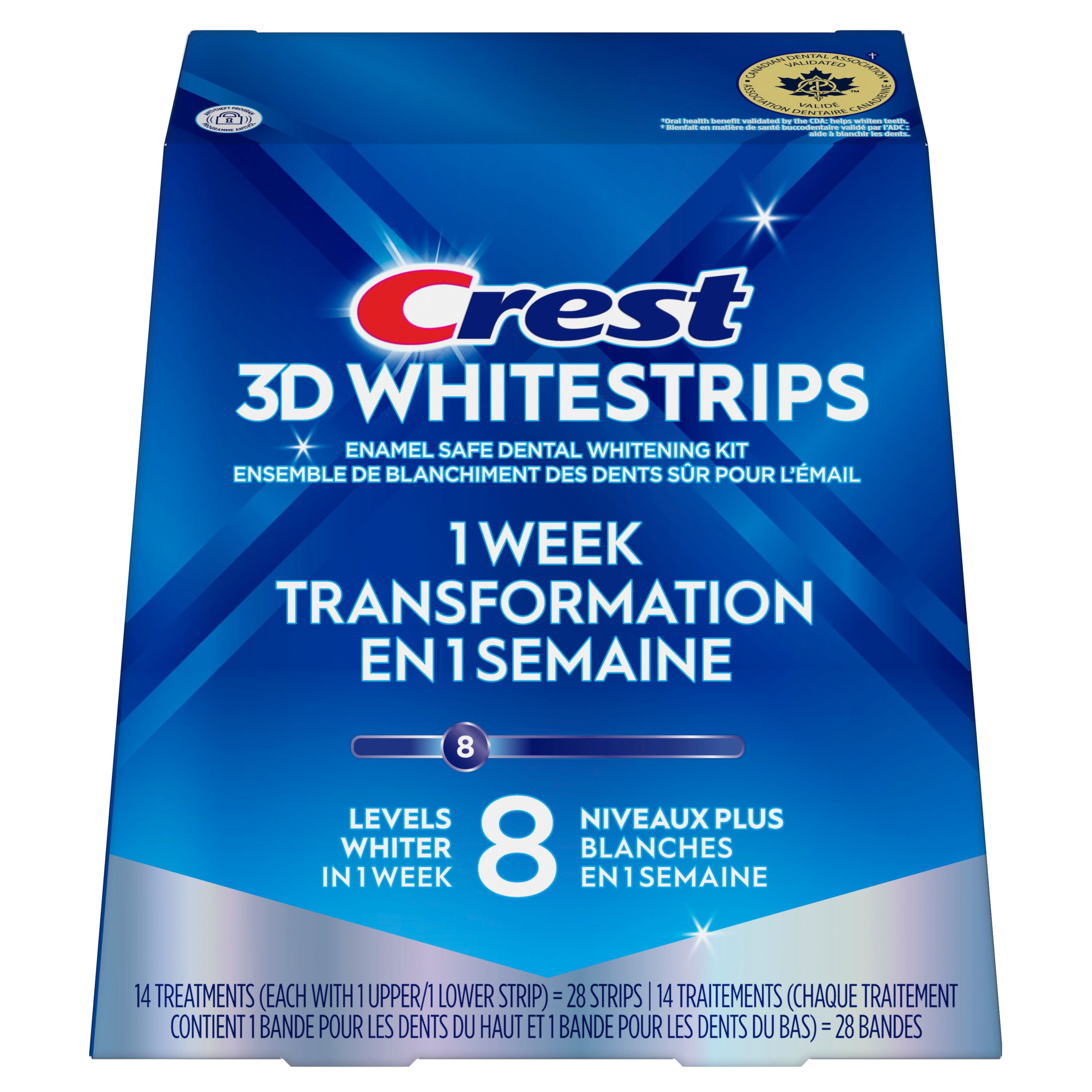 Crest 3D Whitestrips Glamorous White At-home Teeth Whitening Kit, 8 Levels Whiter, 14 Treatments
