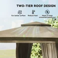 thumbnail image 6 of 12 X 9 FT Double-roof Design Canopy Shelter, Large Outdoor Gazebo with Steel Columns, Outdoor Heavy Duty Party Tent with Mosquito Nettings and Privacy Screens for Backyard, Garden, Lawn, khaki, 6 of 8