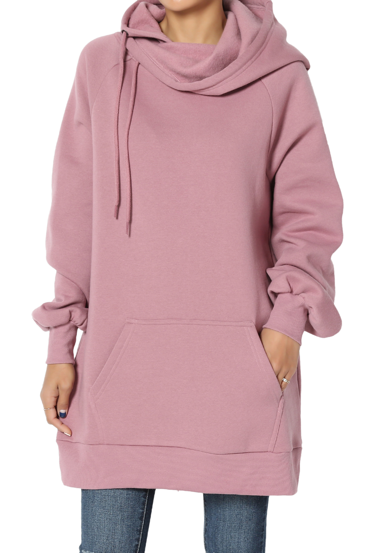 TheMogan Women's S3X Drawstring Fleece Relaxed Hooded Pullover Tunic