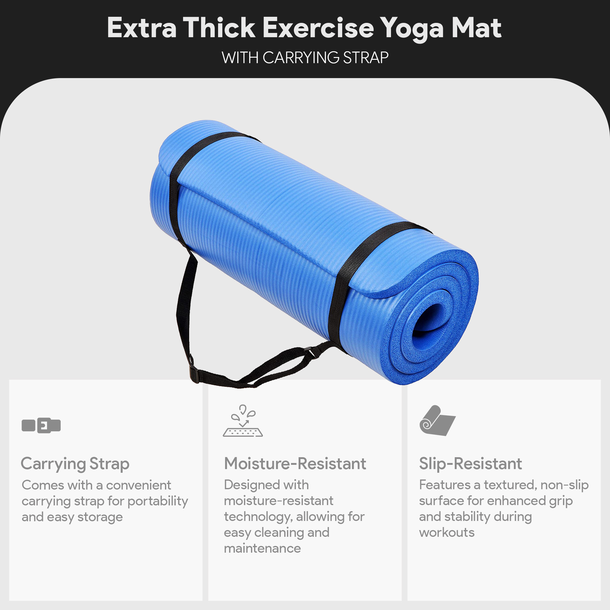 BalanceFrom 1-Inch Extra Thick Yoga Mat, Blue photo 3