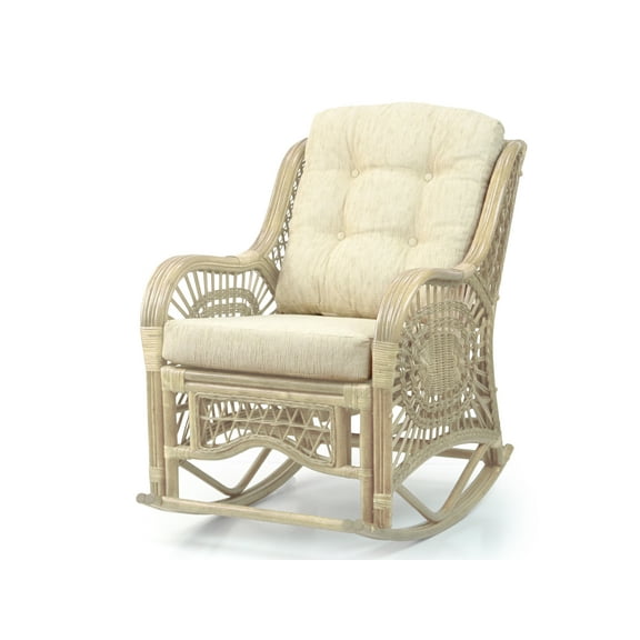 Malibu Rocking Handmade Lounge Chair ECO Natural Wicker Rattan, White Wash Color, Cream Cushions