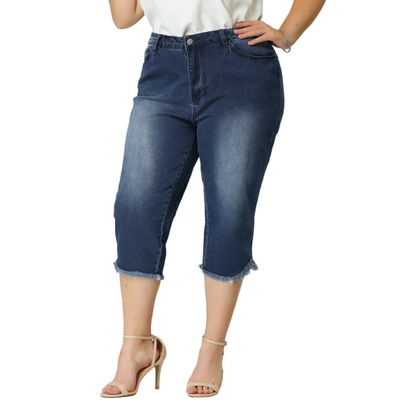 Plus Size Frayed Hem Jeans
