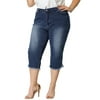 MODA NOVA Juniors' Plus Size Capri Jeans Frayed Hem Casual Denim Jean