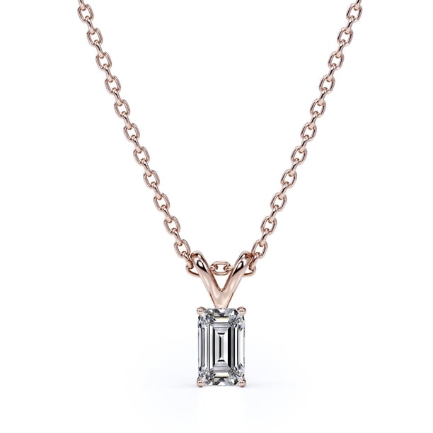 Collar con Colgante Encantador JeenMata Diamante Talla Esmeralda 0,5 Quilates Oro Rosa 18 Quilates Plata