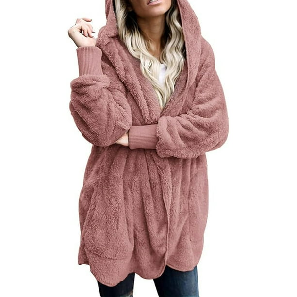 Chaqueta con capucha para mujer, abrigo de gran tamaño, chaqueta de felpa de invierno, abrigo de invierno de manga larga, cárdigan cálido, sudadera con capucha, cárdigan con bolsillos,