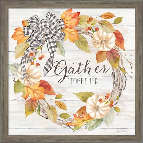 Great Art Now Pumpkin Patch Wreath I-Gather by Cynthia Coulter, Framed Wall Art, 13W x 13H